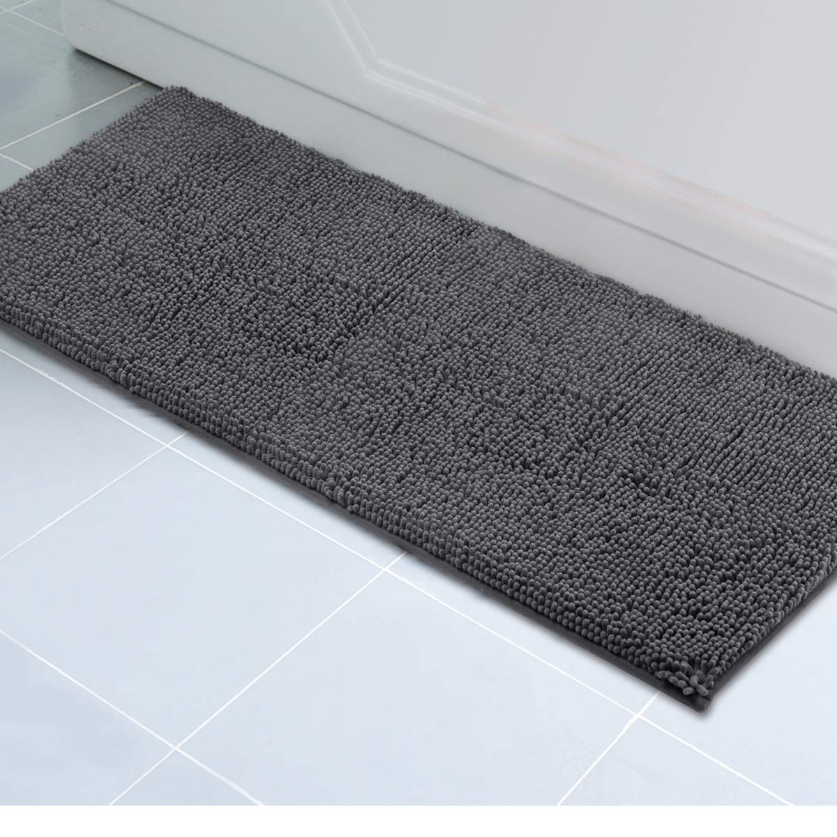 ITSOFT Plush Microfiber Long Runner - Non Slip Soft Bathroom Rug, Absorbent Machine Washable Chenille Bath Mat | Quick Dry Carpet, Great for Bath, Shower, Bedroom, or Door Mat (Charcoal Gray, 59x21) 59 x 21 Inch Charcoal Gray