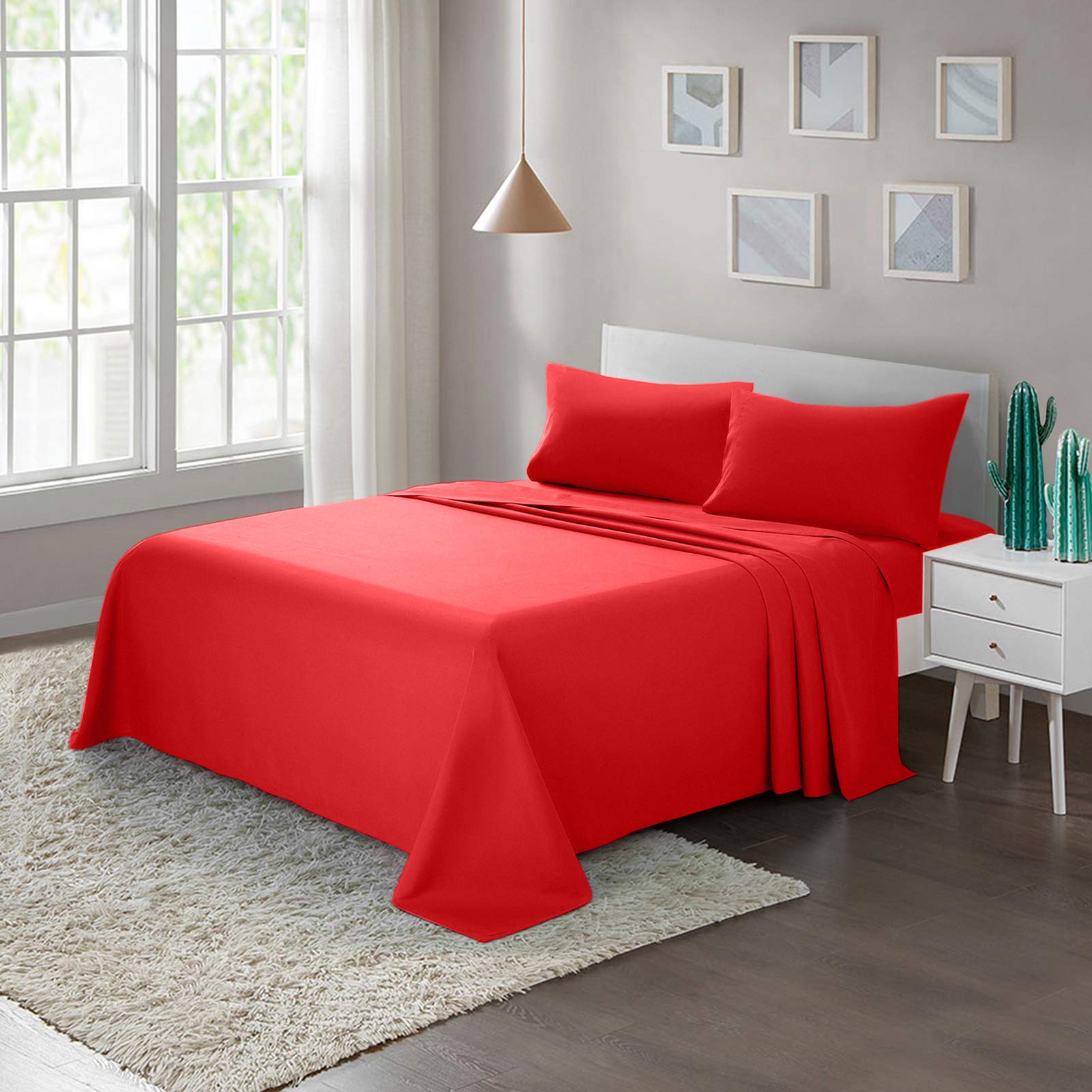 Book Cover ARTALL Soft Microfiber Bed Sheet Set 4-Piece with Deep Pocket Bedding - King, Red Red King