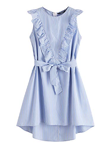 Floerns Women's Vertical Striped Ruffle Front Tunic Dress