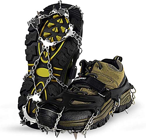 Unigear Ice Traction Cleats Ice Snow Grips Crampons with 18 Shoe Spikes for Walking, Jogging, Climbing and Hiking (Carbon black, XL)