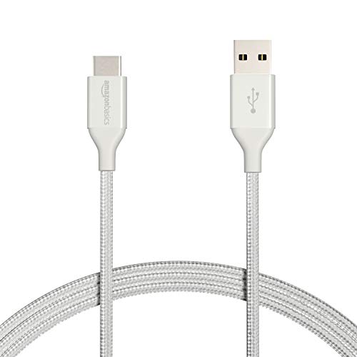 AmazonBasics Double Braided Nylon USB Type-C to Type-A 2.0 Male Cable | 1.8 m, Silver