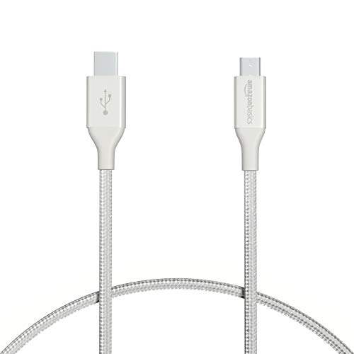 Amazon Basics Double Braided Nylon USB Type-C to Micro-B 2.0 Male Charger Cable | 1 foot, Silver