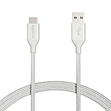 Amazon Basics Double Braided Nylon USB-C to USB-A 2.0 Fast Charging Cable, 3A - 6-Foot, Silver