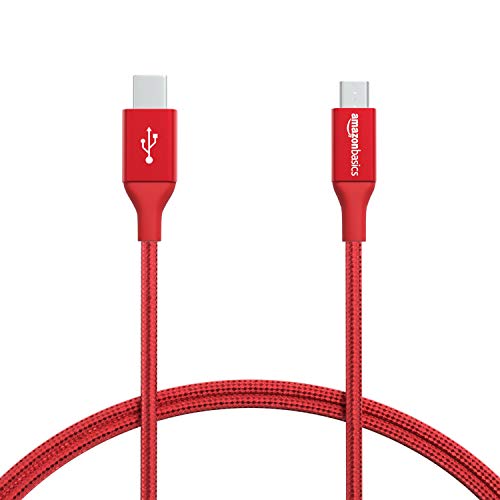 Amazon Basics Double Braided Nylon USB Type-C to Micro-B 2.0 Male Charging Cable | 3 feet, Red