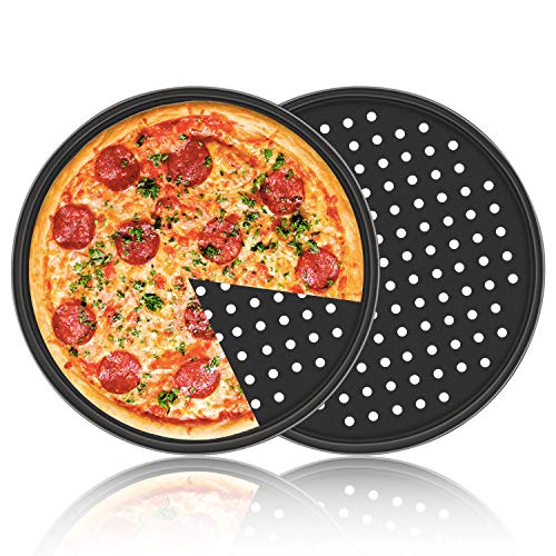 Pizza Pan with Holes, 2 Pack Segarty Carbon Steel Perforated Baking Pan with Nonstick Coating, 12 Inch Round Pizza Crispy Crust Tray Tools Bakeware Set Cooking Accessories for Home Restaurant