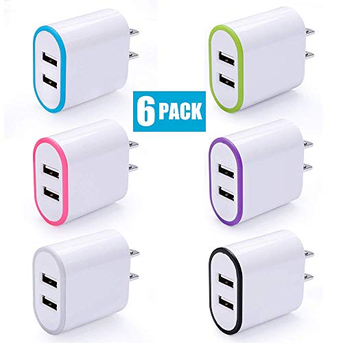 USB Wall Charger, Charging Block, Cebkit 2.1A 6 Pack Fast Charger Plug 2 Ports Phone Charger Cubes Bulk Box Compatible Samsung Galaxy S6 S7 Edge/active, LG stylo 2/3 Plus, Tab S2 S4, Note 4 5-Colorful