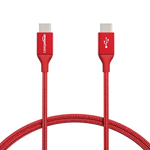 AmazonBasics Double Braided Nylon USB Type-C to Type-C 2.0 Cable | 0.9 m, Red