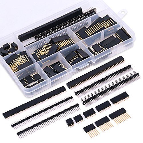 Book Cover Glarks 112Pcs 2.54mm Male and Female Pin Header Connector Assortment Kit, 100pcs Stackable Shield Header and 12pcs Breakaway PCB Board Pin Header for Arduino Prototype Shield