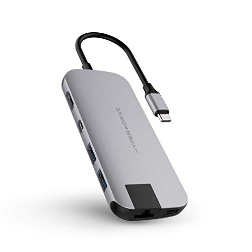 HyperDrive USB Type C Hub Dongle, 8in1 USB-C Multiport Adapter for MacBook, Ultrabook, PC, C-USB Device, Aluminum USB-C Hub w Gigabit Ethernet, PD Charging, Micro n SD Reader, HDMI, Mini DP, 2xUSB3.1