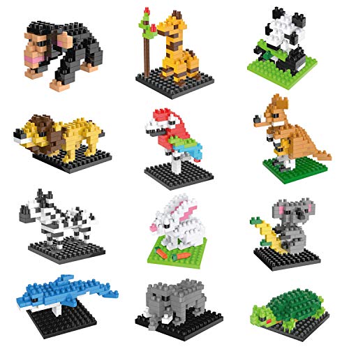 Book Cover FUN LITTLE TOYS Party Favors for Kids, Mini Animals Building Blocks Sets for Goodie Bags, Prizes, Birthday Gifts, 12 Boxes