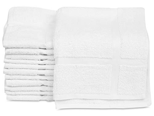 Book Cover 12 Pack New Cotton Blend Economy Bath Mats (White,18x25 inches) Light Weight Fast Drying Commercial Grade Bath Rugs