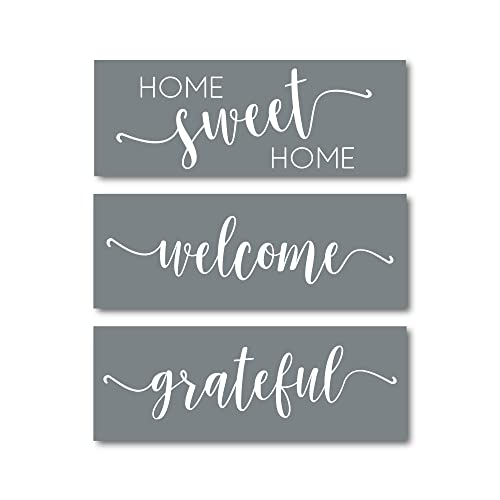 Welcome, Home Sweet Home, Grateful Calligraphy Stencilling Set - Country Farmhouse Word Stencils – Set of 3 Reusable Sign Stencils – Easy Rustic DIY Décor