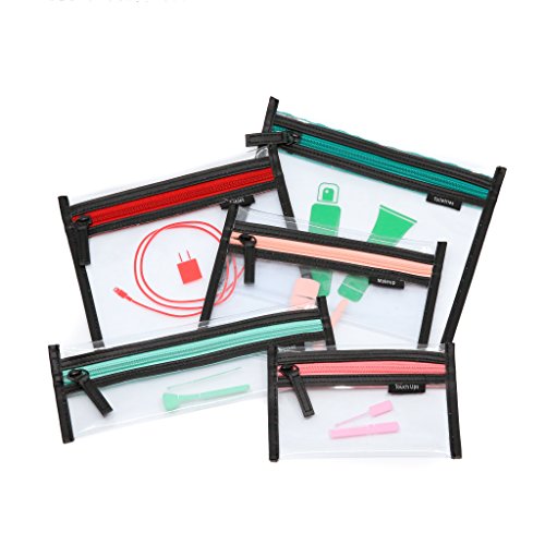 LÃ”TELI Jetsetter Clear Cosmetic Bag Set | Approved for TSA, Travel and Stadium | Set of Five Reusable Pouches