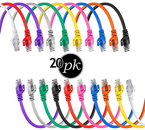 CAT6 Ethernet Cable - 3 Ft - 20 Pack - LAN - UTP - CAT 6 - RJ45 - Network, Patch, Internet Cable - 1.5 feet - 0.9 Meters - Available 1FT - 6FT in Length