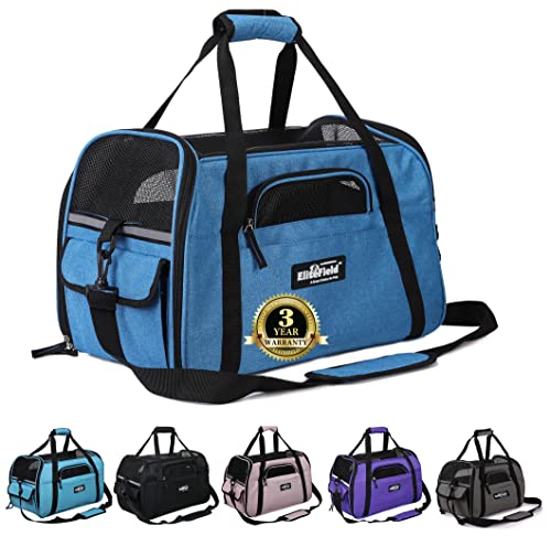 EliteField Soft Sided Pet Carrier (3 Year Warranty, Airline Approved), Multiple Sizes and Colors Available (17" L x 9" W x 12" H, Sapphire Blue)