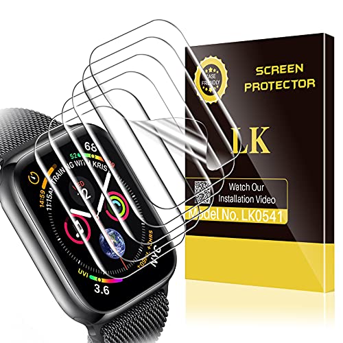 Book Cover 6 Pack LK Screen Protector Compatible with Apple Watch Series 7 41mm / Apple Watch Series 6 SE 5 4 40mm, Model No. LK0541, Bubble Free, HD Transparent Flexible TPU Film
