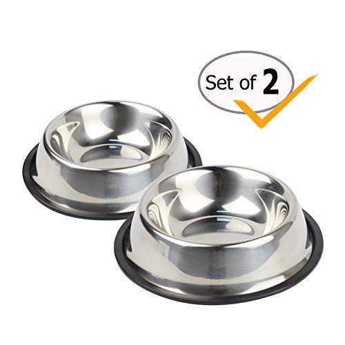 Nuheby Stainless Steel Cat Bowls Pet Food Feeder Dog Water Bowl Rubber Base Small Cats Kitty Dogs, Set of 2 (Small)