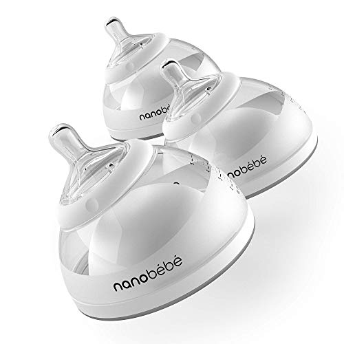nanobebe Breastmilk Baby Bottles for Breastfed Babies, Breastfeeding Newborn Breast Like, Anti Colic, Easy Latch, Preserves Breast Milk nutrients 3pk (Award Winning Innovation), Gray