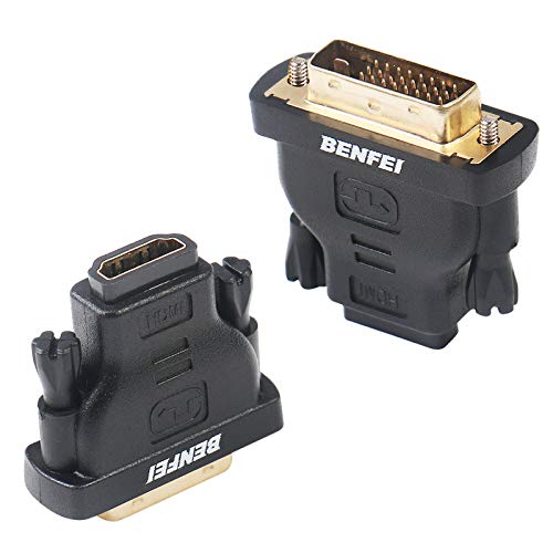 Book Cover DVI to HDMI, Benfei Bidirectional DVI (DVI-D) to HDMI Male to Female Adapter with Gold-Plated Cord 2 Pack
