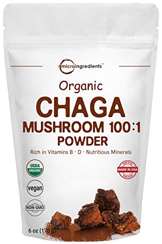Book Cover Sustainably Maine Grown, Wild Harvest Organic Chaga Mushroom Extract 100:1 Powder, 6 Ounce (170 Grams), for Immune System and Energy, Superfood for Beverage and Smoothie, Vegan Friendly