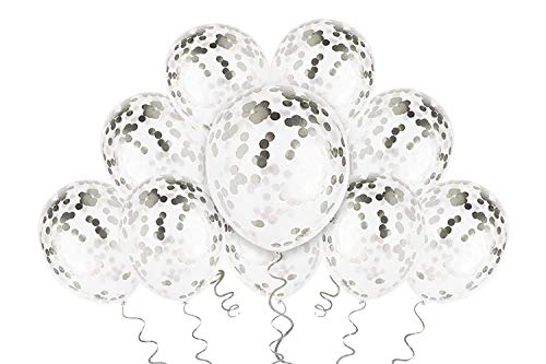 Silver Confetti Balloons - Silver Balloons - PREFILLED 12 INCH Latex Birthday Party Decorations for Wedding + NYE Celebration