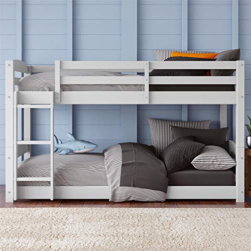 Book Cover Dorel Living Phoenix Solid Wood Twin over Twin Floor Bunk Beds with Ladder and Guard Rail, White