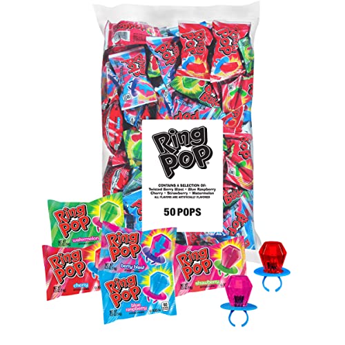 Ring Pop Bulk Candy Lollipop Variety Party Pack – 50 Count Lollipops w/ Assorted Flavors - Fun Candy For Birthdays