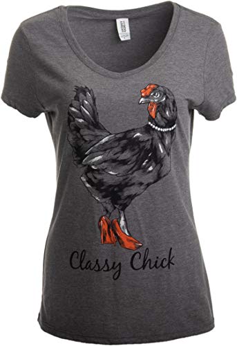 Classy Chick | Funny, Cute Chicken Hen Humor Chiken V-Neck T-Shirt for Women-(Vneck,M)