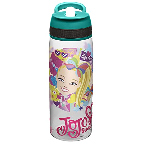Book Cover Zak Designs Jojo Siwa Kids Water Bottle with Straw and Built in Carrying Loop, Durable Water Bottle Has Wide Mouth and Break Resistant Design is Perfect for Kids Girls (25oz, Green, Plastic, BPA Free)