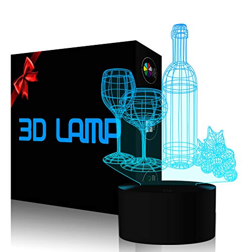 YKLWORLD Wine Cup Bottle Night Light Touch Switch Table Desk 3D Optical Illusion Lamp, USB Powered 7 Color Changing Acrylic Flat Lights Birthday Gift Toys Home Bedroom Bedside Bar Decoration