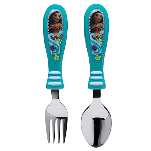 Zak Designs Disney Moana Easy Grip Flatware Fork And Spoon Utensil Set – Perfect for Toddler Hands With Fun Characters, Contoured Handles And Textured Grips, (Moana, 2-piece set)