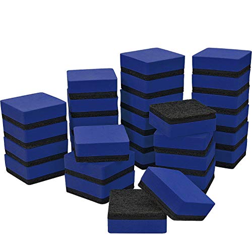 30 Pack Magnetic Whiteboard Dry Eraser Chalkboard Cleansers Wiper for Classroom Office (Blue, 1.97 x 1.97 Inch)