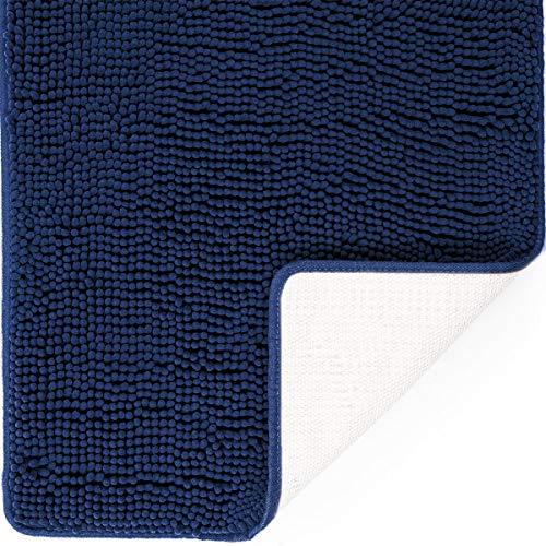 DEARTOWN Non-Slip Shaggy Bathroom Rug,Soft Microfibers Chenille Bath Mat with Water Absorbent, Machine Washable(Navy,20x32 Inches)