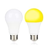 Dusk To Dawn Yellow Bug Light Bulb, 7W 60W Equivalent, E26 2000k, 600 Lumens, Auto On/Off, Amber LED Yellow Sensor Bulb, for Courtyard, Porch, 2 Pack