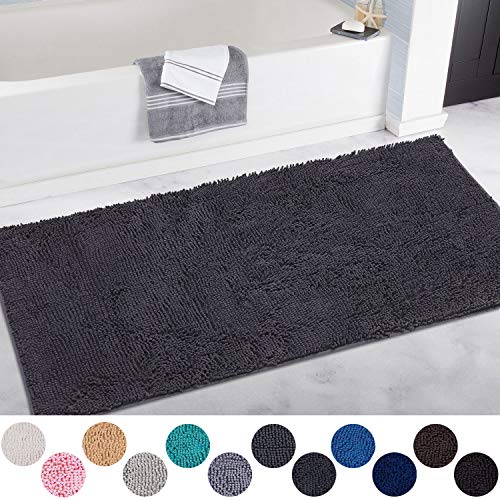 Book Cover DEARTOWN 31x59 Inch Absorbent Chenille Microfiber Door Mat | Absorbent, Quick Dry, Anti-Skid TPR Bottom (31x59 Inches, Black)