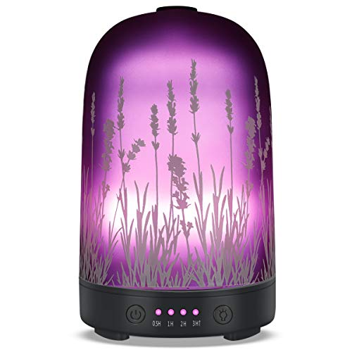 PUSEAYZ Essential Oil Diffuser 120ml Glass Fragrance Ultrasonic Cool Mist Humidifier and Waterless Auto Shut-Off 4 Timed Settings for Home Office Yoga Spa Baby