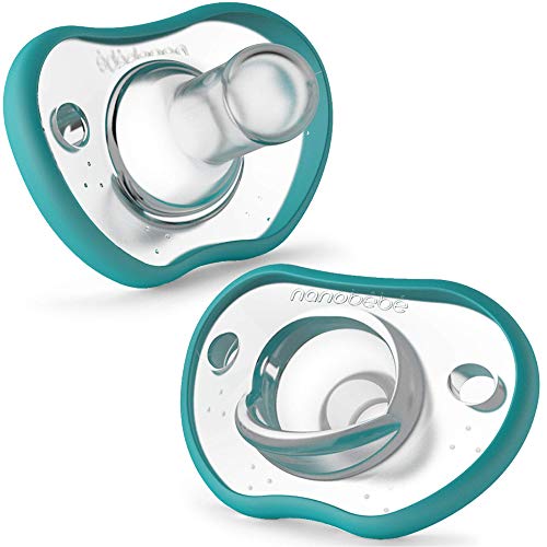 Book Cover Nanobebe Baby Pacifiers 0-3 Month - Orthodontic, Curves Comfortably with Face Contour, Award Winning for Breastfeeding Babies, 100% Silicone - BPA Free. Perfect Baby Registry Gift 2pk,Teal