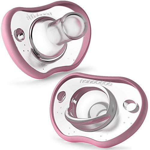 Book Cover Nanobebe Baby Pacifiers 3+ Month - Orthodontic, Curves Comfortably with Face Contour, Award Winning for Breastfeeding Babies, 100% Silicone - BPA Free. Perfect Baby Registry Gift 2pk, Pink