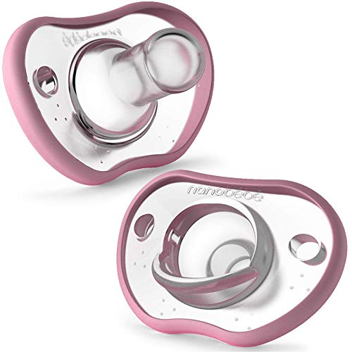 Nanobebe Baby Pacifiers 3+ Month - Orthodontic, Curves Comfortably with Face Contour, Award Winning for Breastfeeding Babies, 100% Silicone - BPA Free. Perfect Baby Registry Gift 2pk, Pink