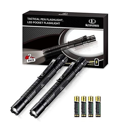 K KERNOWO Mini Tactical AAA LED Pen Flashlight-240 lumens 5.51 inch Pocket Size Flashlight with Super Bright Cree XPE2 R4-IPX6 Waterproof-Batteries included-Pocket Clip-2 pack in Gift Box