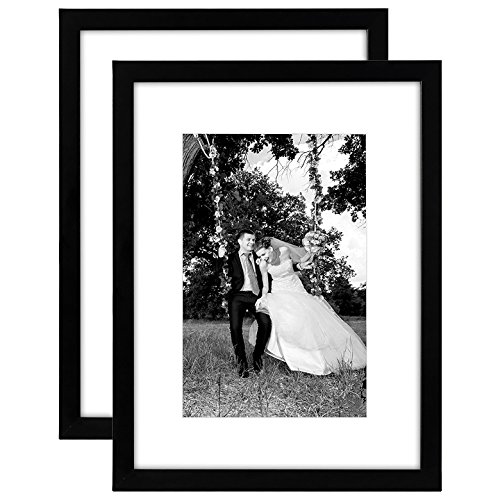 Book Cover Americanflat 2 Pack - 12x16 Black Picture Frames - Matted to Fit Pictures 8x12 Inches or 12x16 Without Mat - Glass - Hanging Hardware Included
