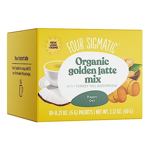 Golden Latte by Four Sigmatic | Organic Instant Golden Latte with Turkey Tail, Turmeric & Coconut Milk Powder | Supports Healthy Skin & Stress | Decaf & No Dairy | 10 Count