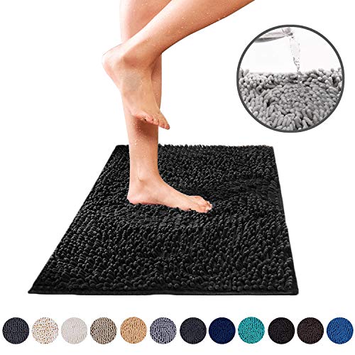 Book Cover DEARTOWN Non-Slip Thick Microfiber Bathroom Rugs, Machine-Washable Bath Mats with Water Absorbent (27.5x47 Inches, Black)