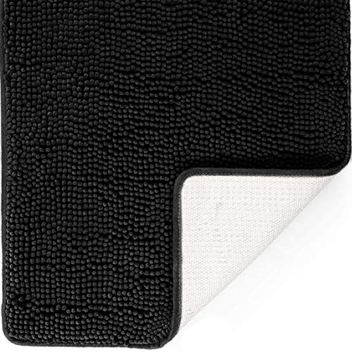 DEARTOWN Non-Slip Thick Microfiber Bathroom Rugs, Machine-Washable Bath Mats with Water Absorbent (27.5x47 Inches, Black)