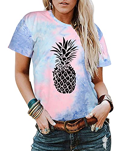 DUTUT Pineapple Printed Funny T Shirt Women's Summer Fruits Lover Casual Short Sleeve Tops Blouse