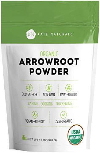 Arrowroot Flour Organic - Kate Naturals. Baking, Cooking, Thickening Sauces & Gravy. DIY Shampoo, Deodorant. Resealable Bag. Gluten-Free & Non-GMO. 1-Year Guarantee (12 oz)