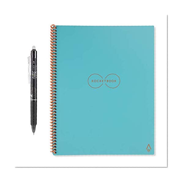 Rocketbook Everlast Cahier Smart – Cahier de Texte Réutilisable – Compatible Systèmes Cloud – Cahier de Bord Enseignant - Stylo Pilot Frixion et Chiffon Inclus (Turquoise, Letter A4, Pointillé)