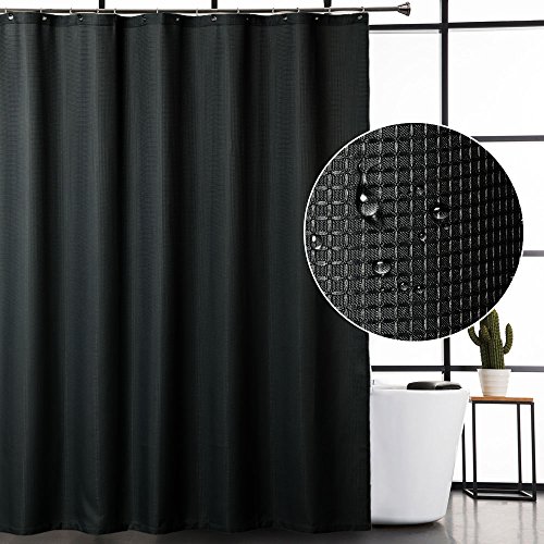 Book Cover Black Shower Curtain, Hotel Quality Waffle Weave Textured Fabric Shower Curtains for Bathroom Washable, Black, 72x72 inch
