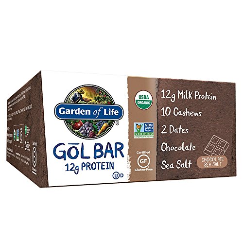 Garden of Life Organic GOL Bars â€“ Chewy High Protein Whole Food Bar â€“ Chocolate Sea Salt (12 per Carton) | Certified Organic, Non-GMO & Gluten Free, No Gluten, No Added Sugar â€“ 12g Milk Protein