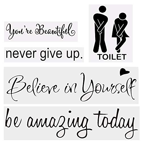 ZMOCEN 5pcs Vinyl Mirror Wall Decals Quotes Stickers for Living Room Bathroom Washroom Mirror Window Home Wall Decor Waterproof Removable DIY Art Stickers